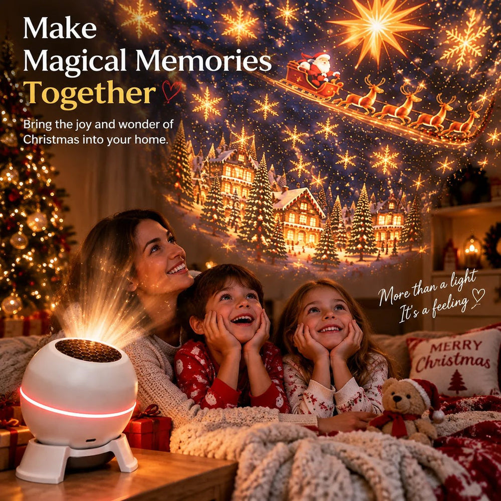 Family enjoying holiday projection