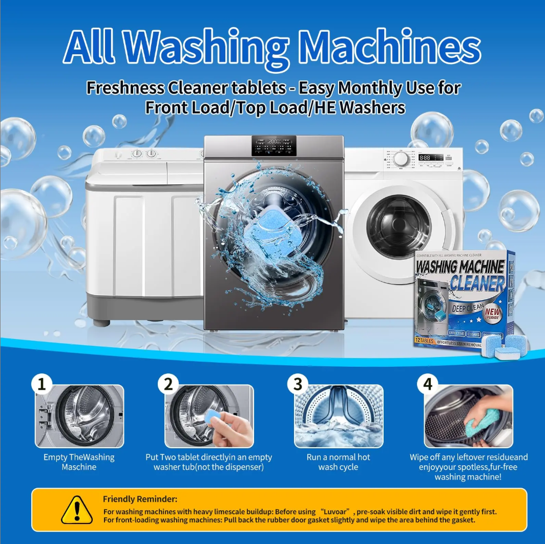Washing Machine Cleaner Tablets (12 Packs) – 2X Power Deep Cleaning Formula
