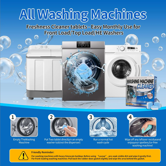 Washing Machine Cleaner Tablets (12 Packs) – 2X Power Deep Cleaning Formula