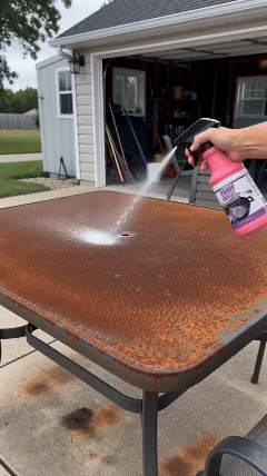 Grill grease being removed with the degreaser spray