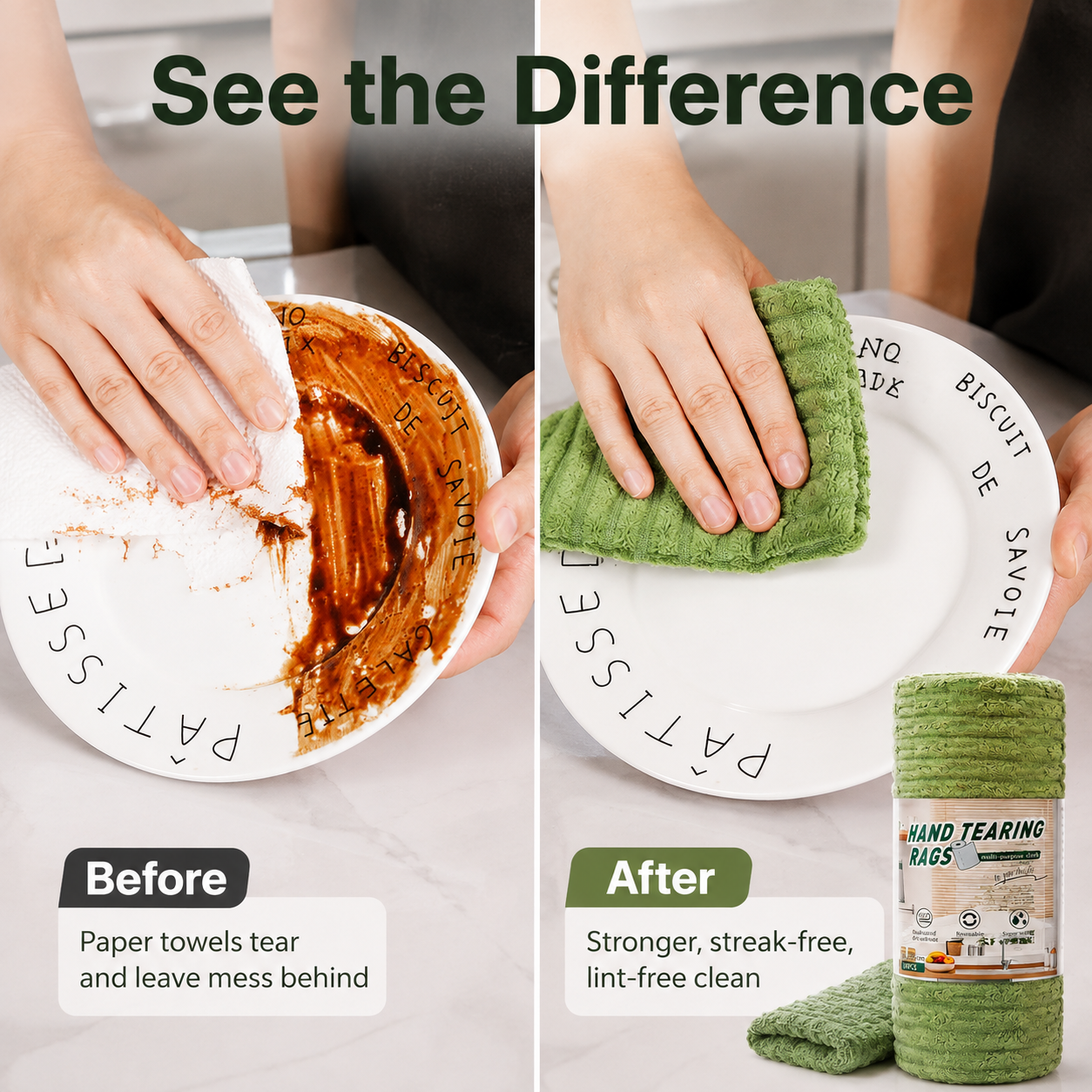 🧽 20-Pack Tear-Off Reusable Cleaning Cloths – Super Absorbent, Lint-Free & Streak-Free for Kitchen, Glass, Car & More ✨