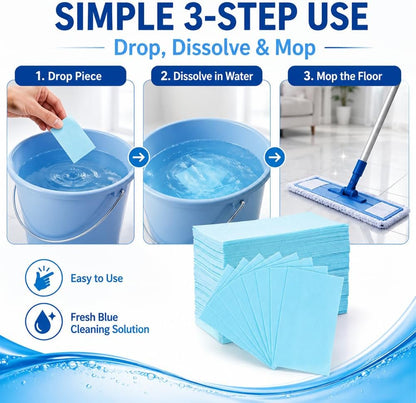 100 Pack Dissolvable Floor Cleaner Sheets, Multi-Effect Deep Clean, Safe for Sealed Hardwood & Tile