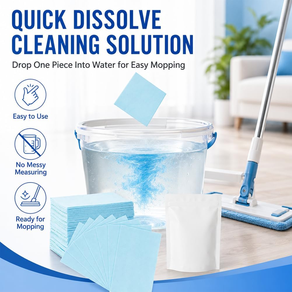 100 Pack Dissolvable Floor Cleaner Sheets, Multi-Effect Deep Clean, Safe for Sealed Hardwood & Tile