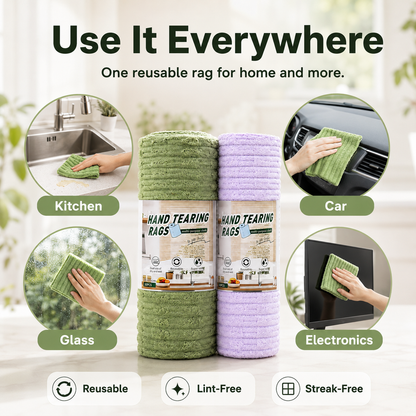 🧽 20-Pack Tear-Off Reusable Cleaning Cloths – Super Absorbent, Lint-Free & Streak-Free for Kitchen, Glass, Car & More ✨