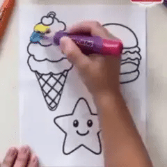 Ice cream, star and hamburger designs progressing from outlines to raised colorful pieces.