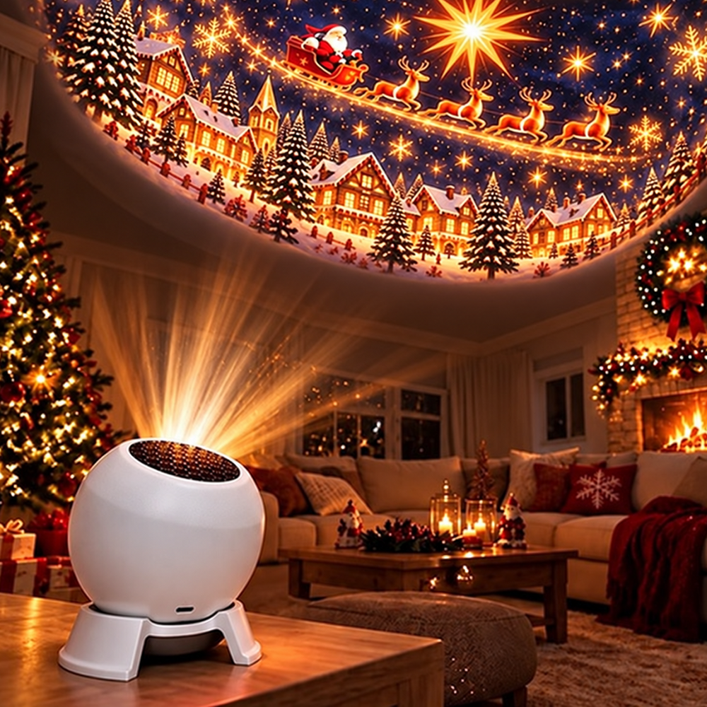 Christmas projector in living room